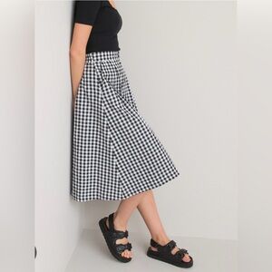 Frank & Oak Black and White Gingham Midi Skirt